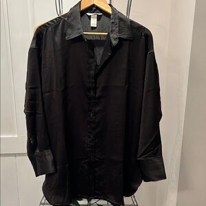 Black silky Button-Up Shirt